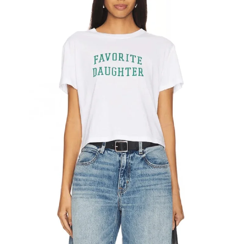 Favorite Daughter Cropped Collegiate Tee, White w/Juniper