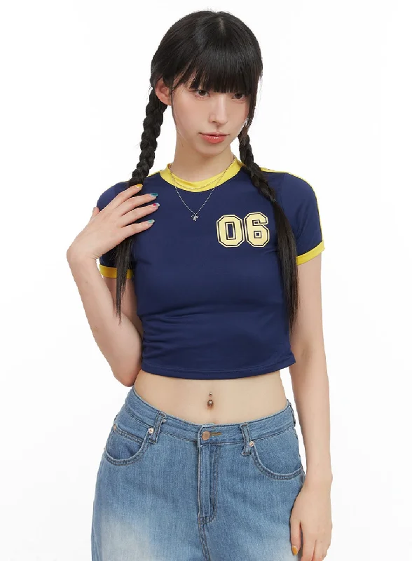 Color Contrast Lettering Crop Top CG409