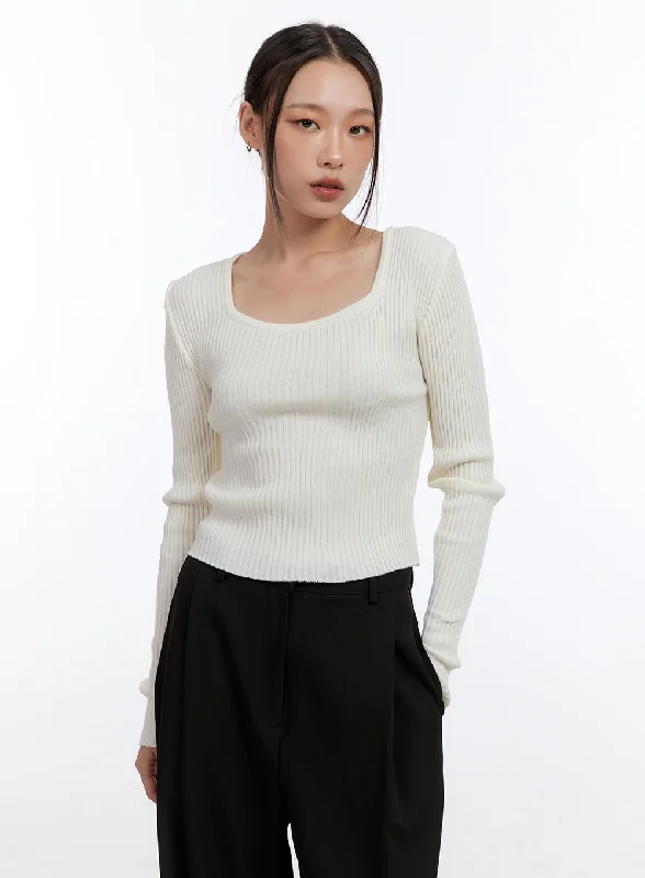 Square-Neck Solid Crop Top CN401