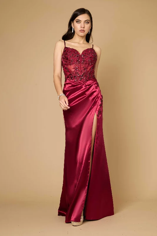 Long Burgundy Formal Prom Evening Dress