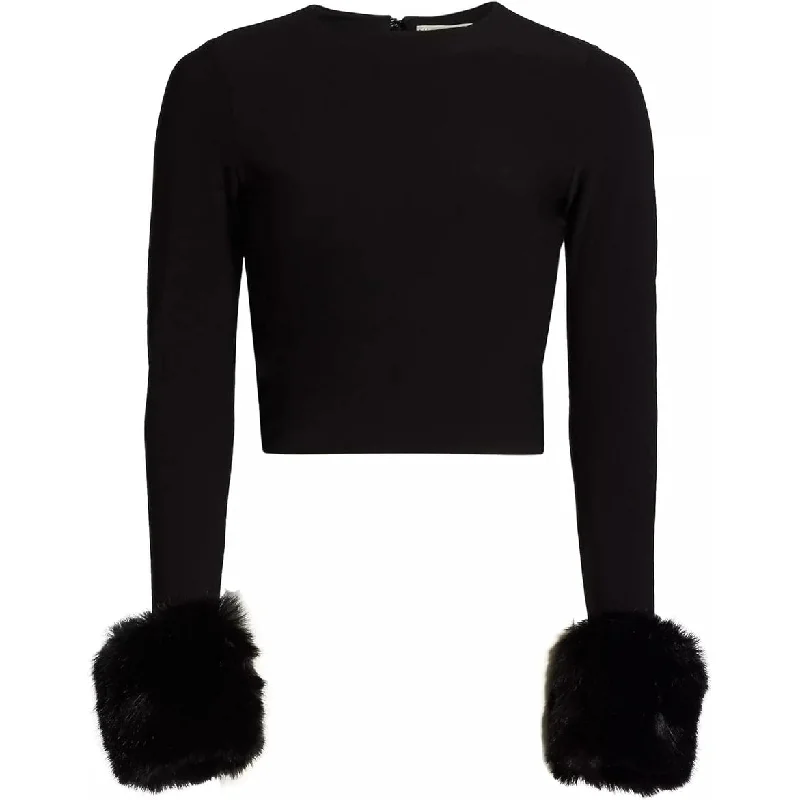 alice + olivia Delaina Faux Fur Crop Top, Black