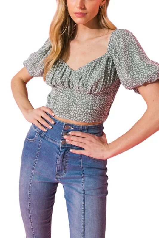 Caught My Eye Floral Crop Top In Sage