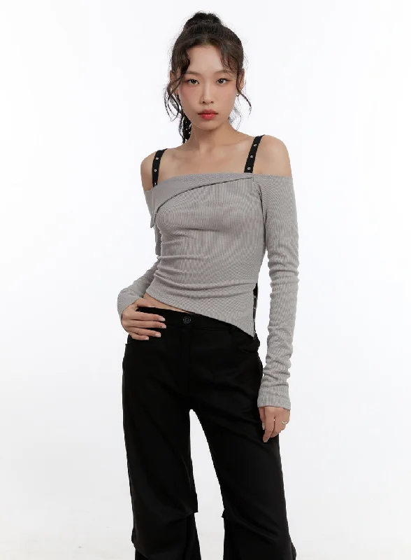 Eyelit Strap Off-Shoulder Crop Top CN421