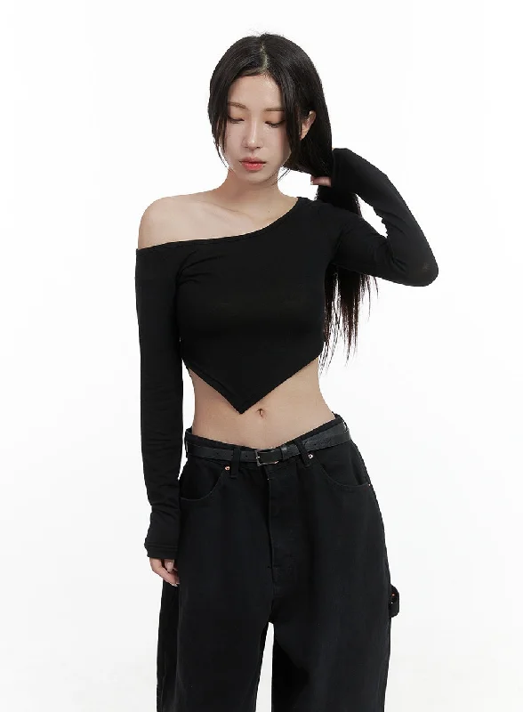 Unbalanced One-Shoulder Crop Top CS430