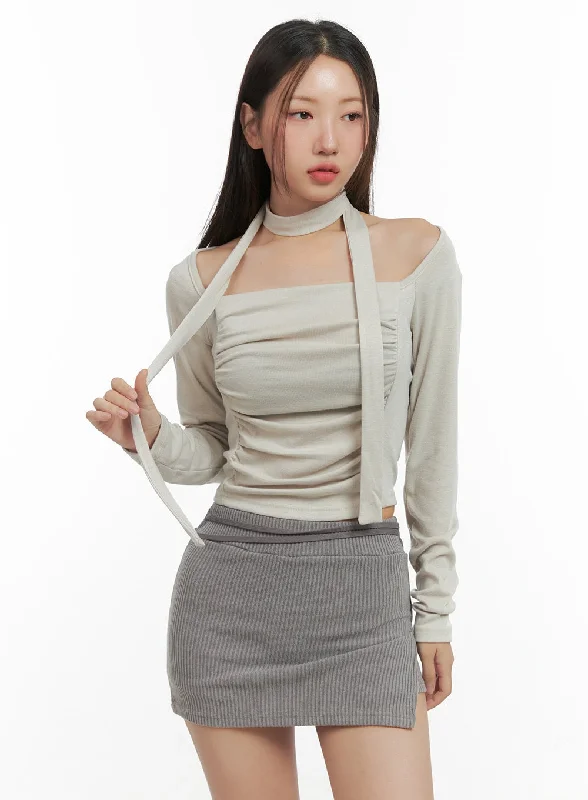 Shirred Square Neck Crop Top CO417