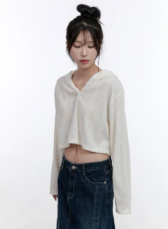 Long-Sleeve Hooded Crop Top CO418