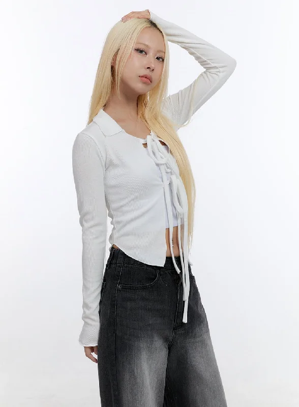 Front Tie Collar Crop Top CO422