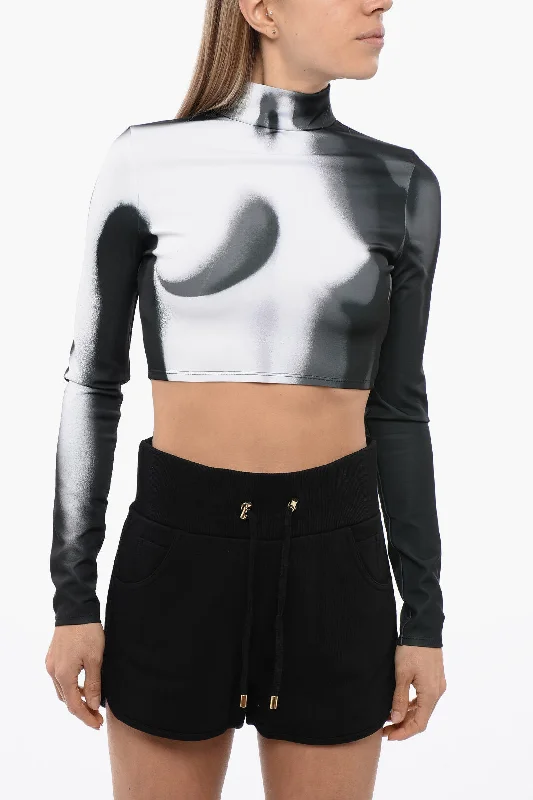 Balmain Jersey Cropped Top With Body Print