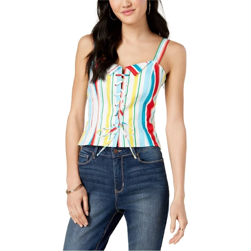 XOXO Womens Lace Up Crop Top Blouse, Multicoloured, X-Large