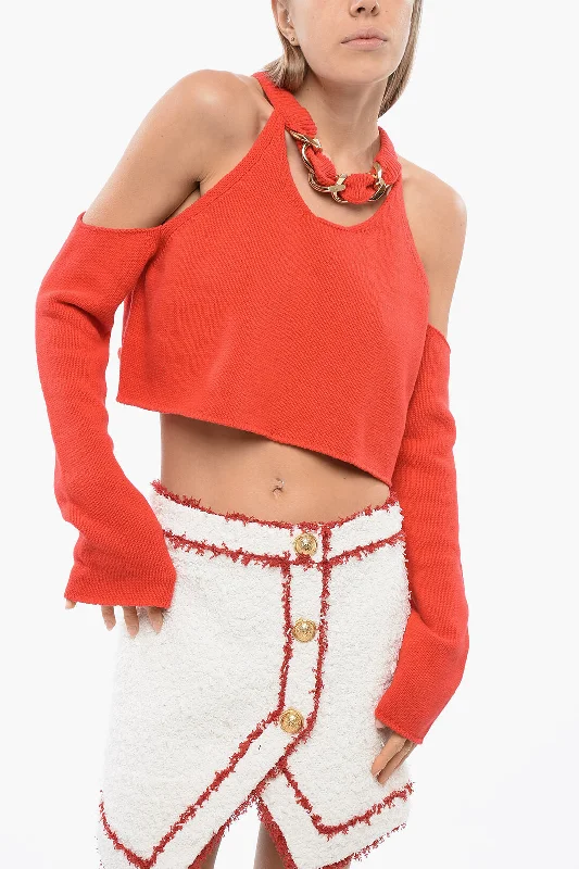 Balmain Knitted Cropped Top With Chain