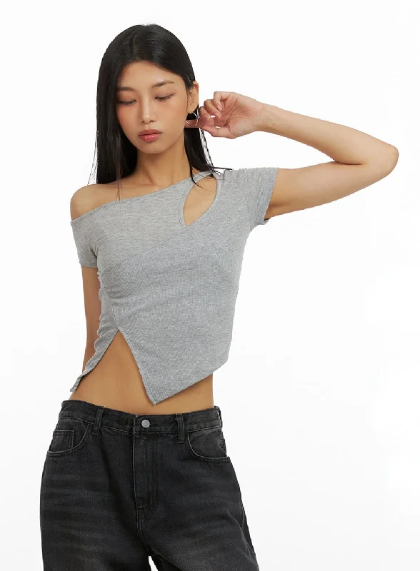 Unbalanced Cut Out Crop Top IU412