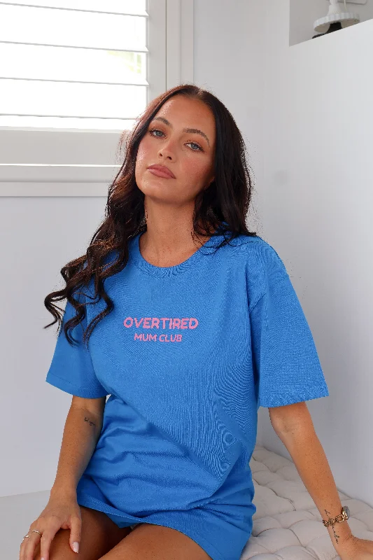 Overtired Mum Club Oversized Tee - Blue & Pink