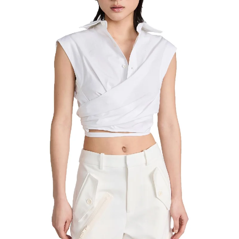 Womens Cotton Blend Cropped Wrap Top