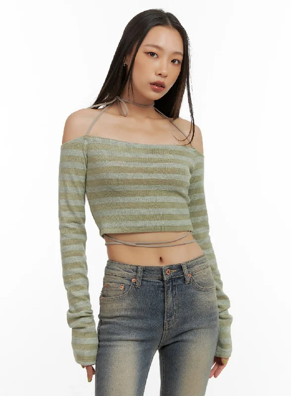 Stripe String Off-Shoulder Crop Top CO424