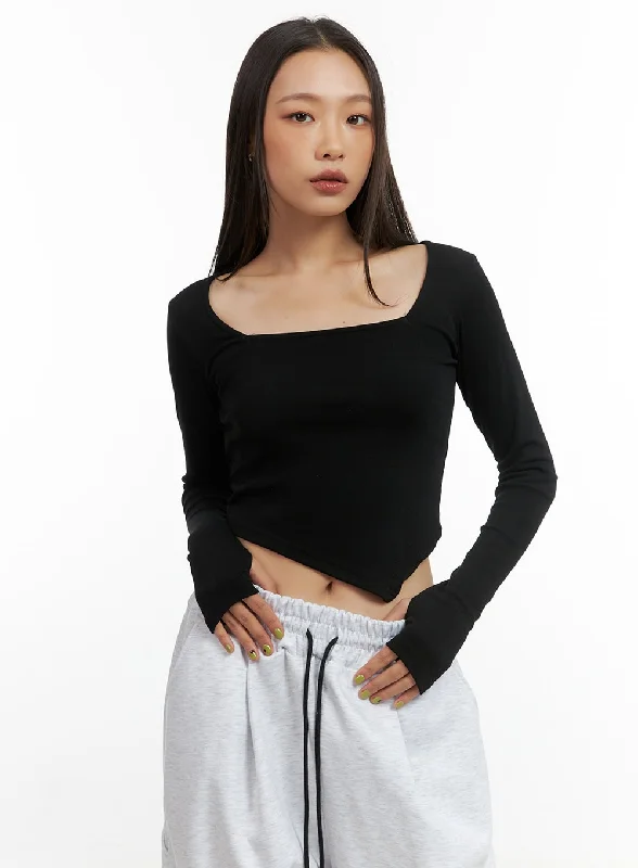 Square-Neck Unbalanced Crop Top CO424