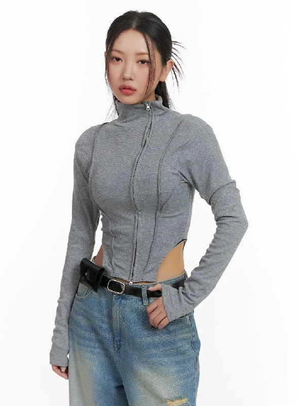 Side Zip-Up Turtle Neck Crop Top CA416