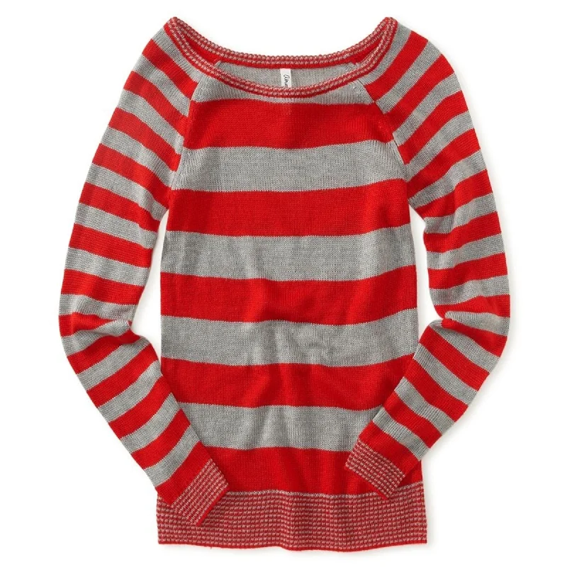 Aeropostale Womens Skinny Stripe Crew Knit Sweater, Red, X-Small