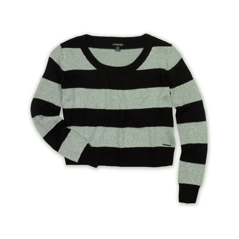 Ecko Unltd. Womens Metallic Stripe Open Neck Knit Sweater, Black, X-Small