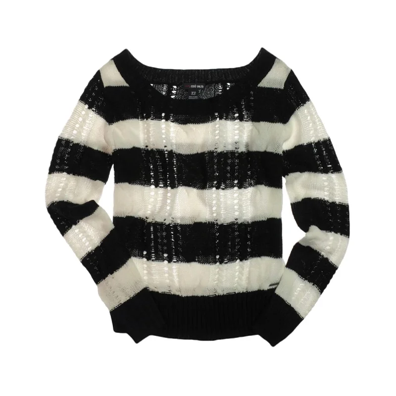 Ecko Unltd. Womens Open Neck Stripe Cable Knit Sweater