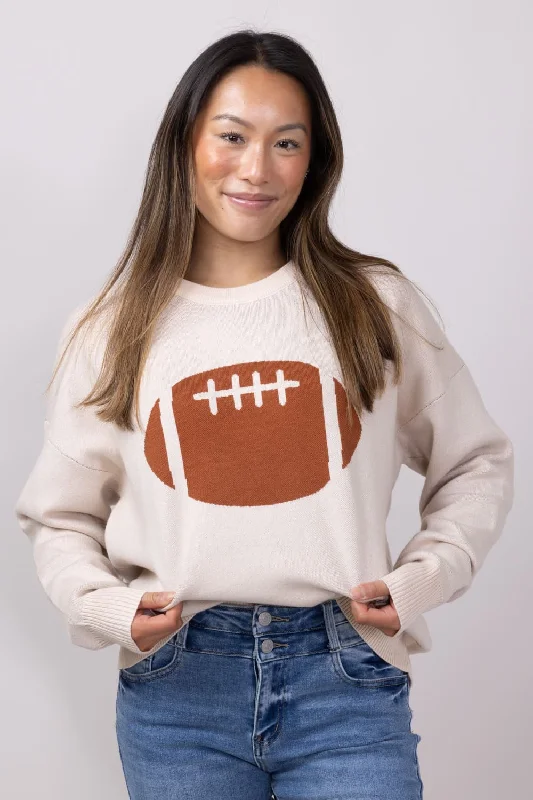 Football Graphic Sweater for Women in Cream | GW18FB-CRMBRN