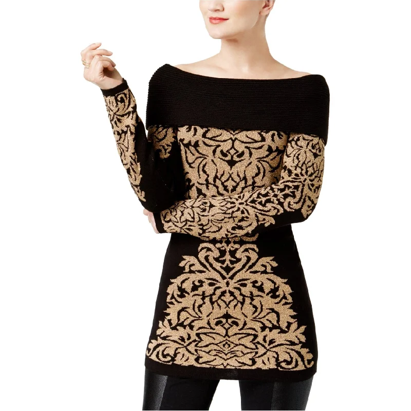 I-N-C Womens Damask Knit Sweater, Black, Small