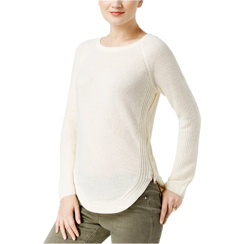 I-N-C Womens Zip Detail Knit Sweater, Off-White, Medium