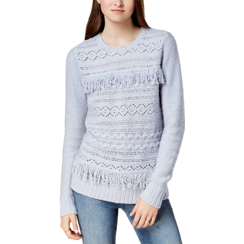 Kensie Womens Fringe Trim Knit Sweater