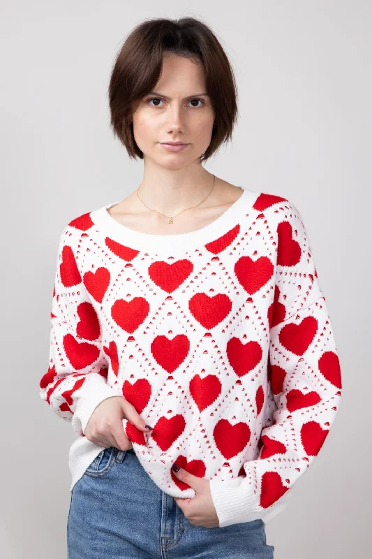 Miracle Kirigami Heart Sweater for Women in Ivory Red | W8372-IVORYRED