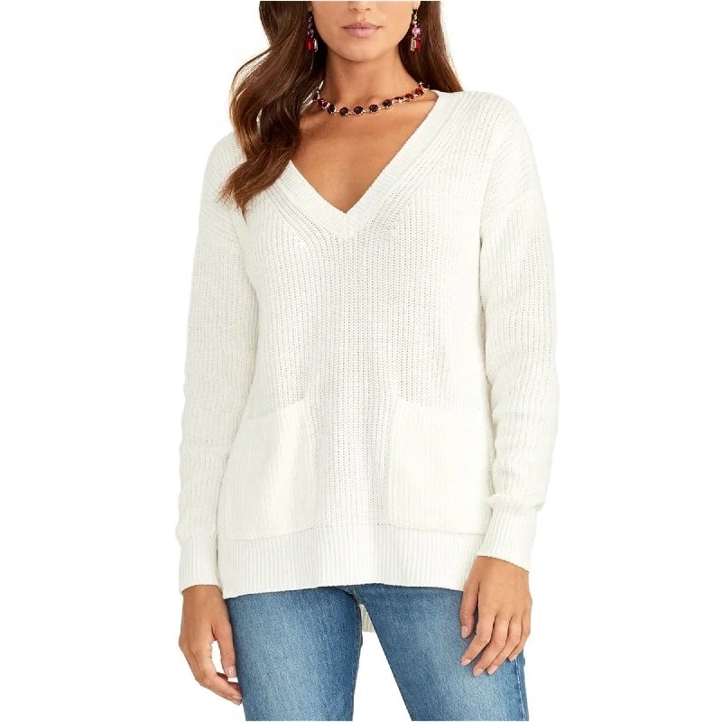 Rachel Roy Womens Front Pockets Knit Sweater, White, Small