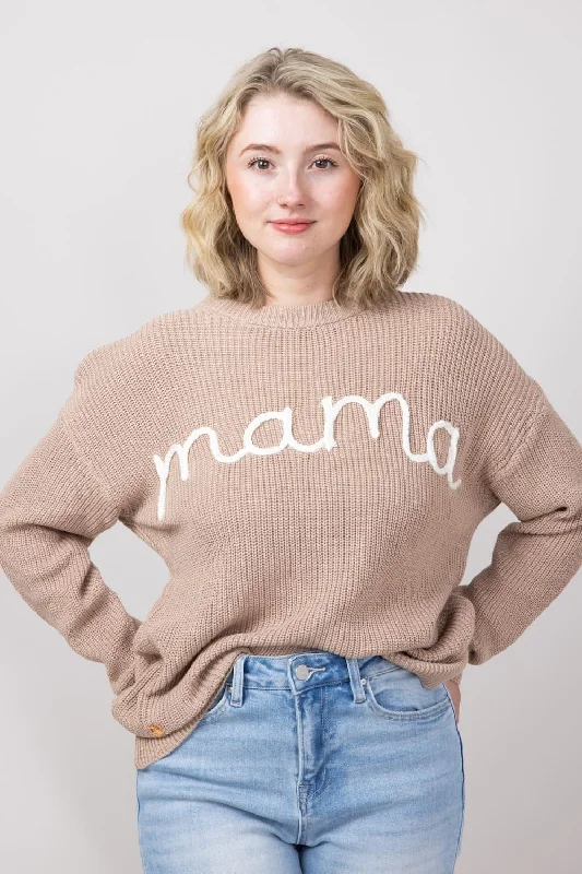 Simply Southern Mama Sweater for Women in Light Brown | PP-0224-SWTR-KNT-MAMA