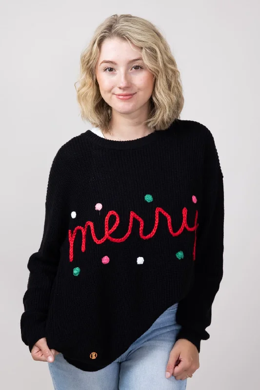 Simply Southern Merry Sweater for Women in Black | PP-0224-SWTR-KNT-MERRYBLACK