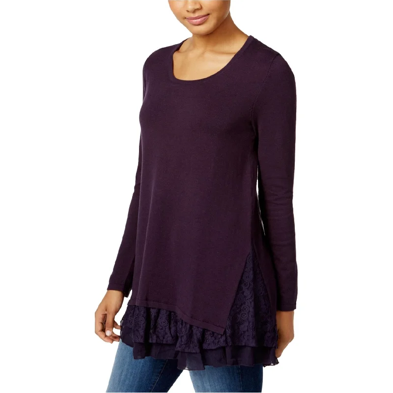 Style & Co. Womens Lace Insert Knit Sweater, Purple, X-Small