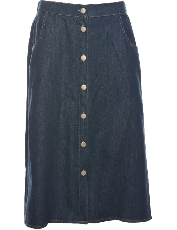 Button Through Denim Skirt - L