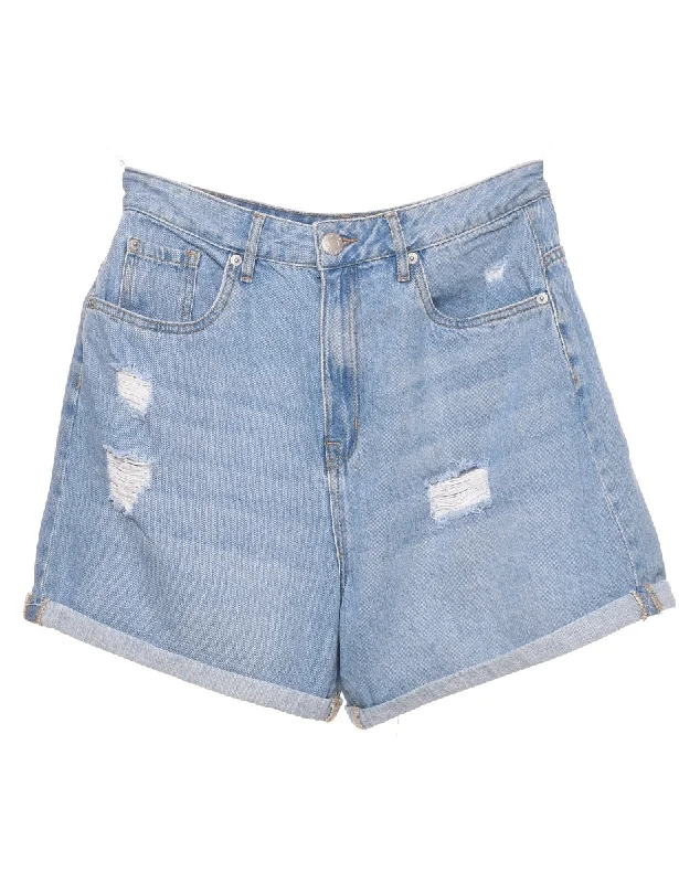 Dickies Distressed Rolled Hem Denim Shorts - W28 L5