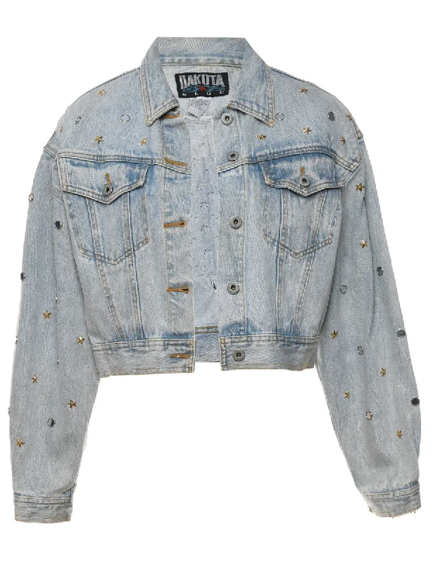 Embellished Light Wash 1990s Denim Jacket - M