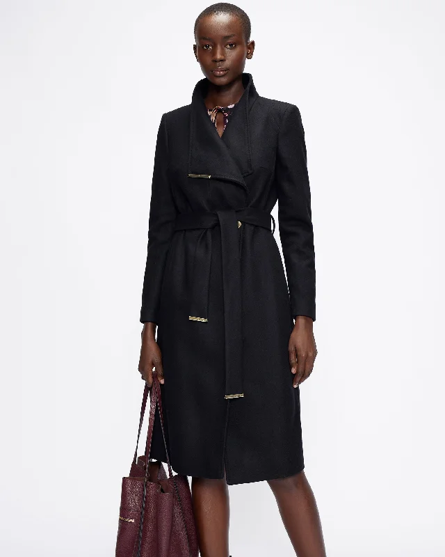 Rose Wool Wrap Coat Black