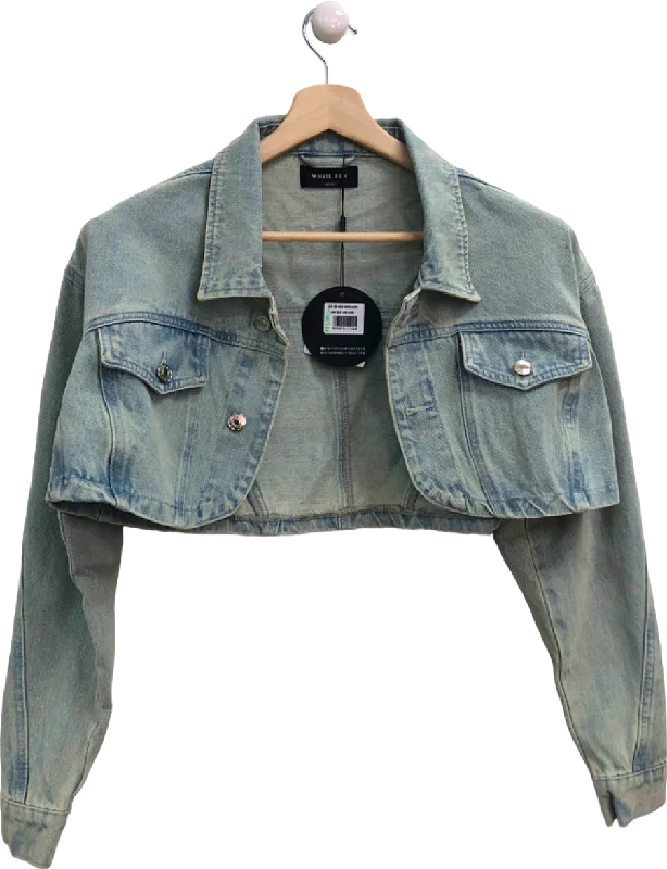 White Fox Light Blue Denim Crop Jacket UK 8