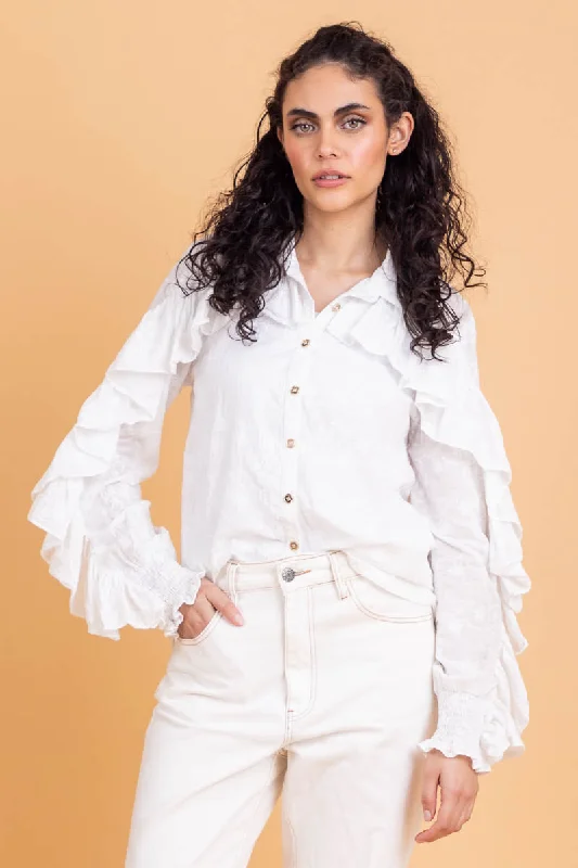 Marigot Ruffle Shirt Cotton Off White