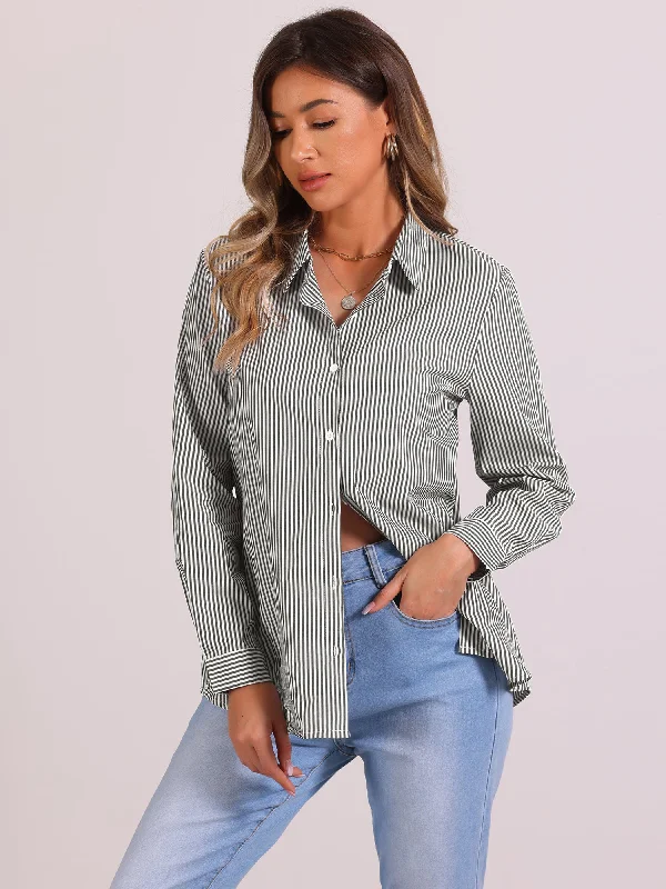 Button Down Long Sleeve Collared Striped Shirt