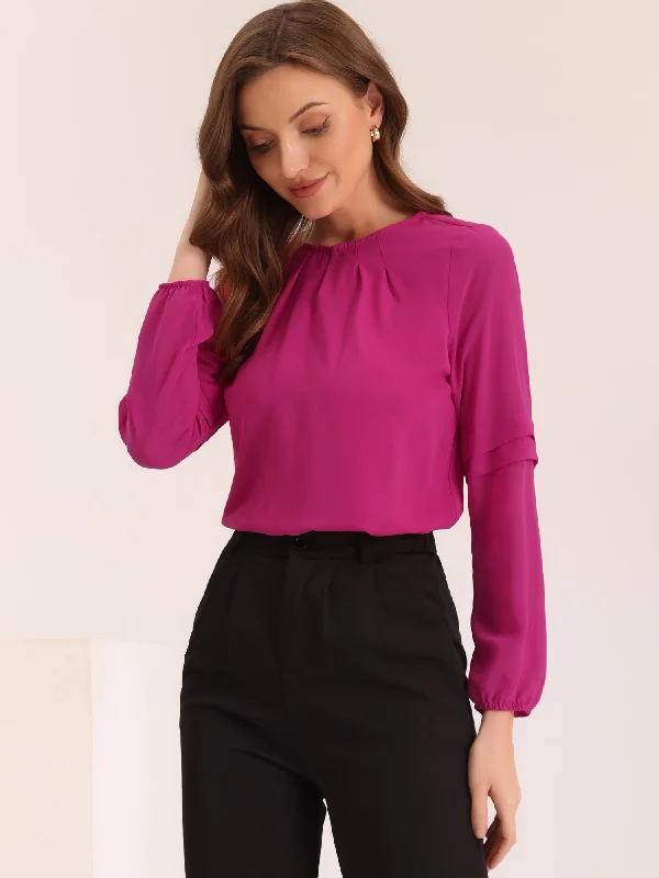 Chiffon Shirt Semi Sheer Keyhole Neck Elegant Blouse