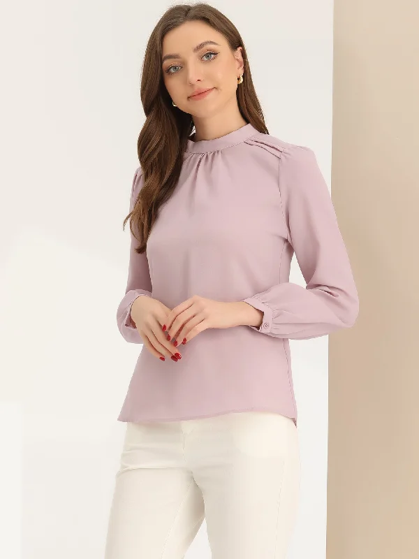 Chiffon Shirt Work Office Mock Neck Long Sleeve Blouse