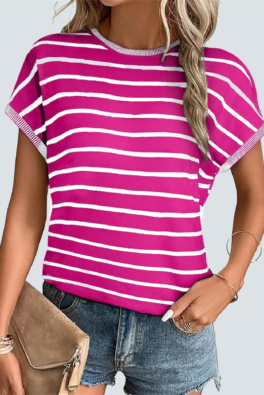 Rose Stripe Knitted Dolman T Shirt