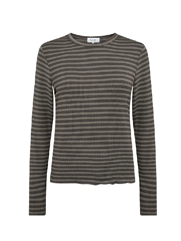 Levete Room Ika Stripe T-Shirt in Black Olive