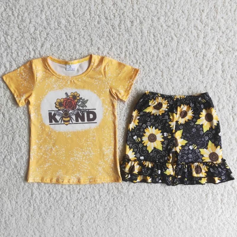 Bee Floral T-shirts Shorts Sets B5-2