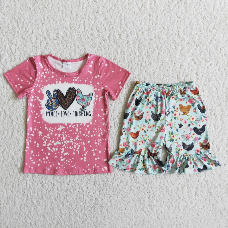 chicken printed t-shirts Shorts Sets D10-14