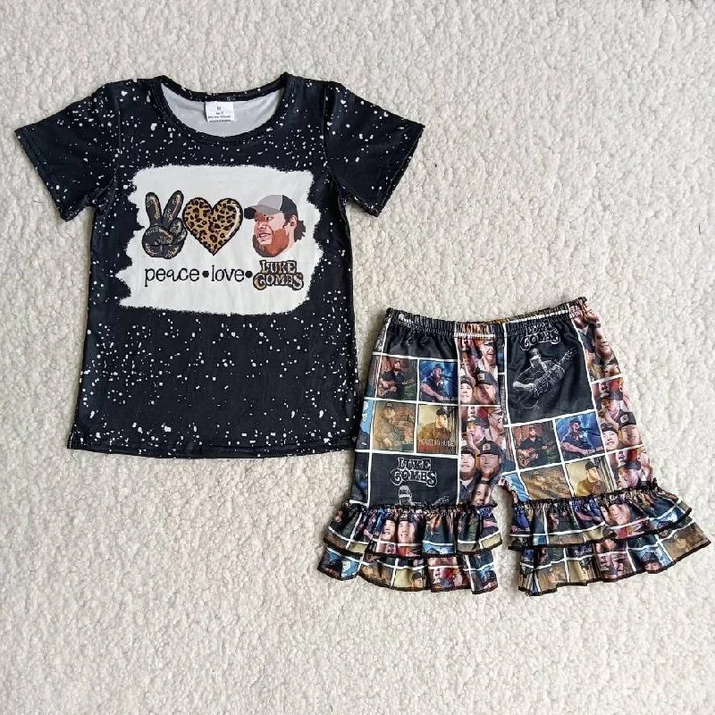 girls black T-shirts Shorts Sets B16-3