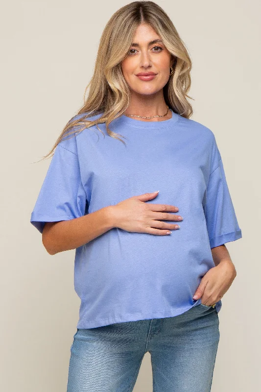 Periwinkle Basic Rolled Short Sleeve Maternity T-Shirt