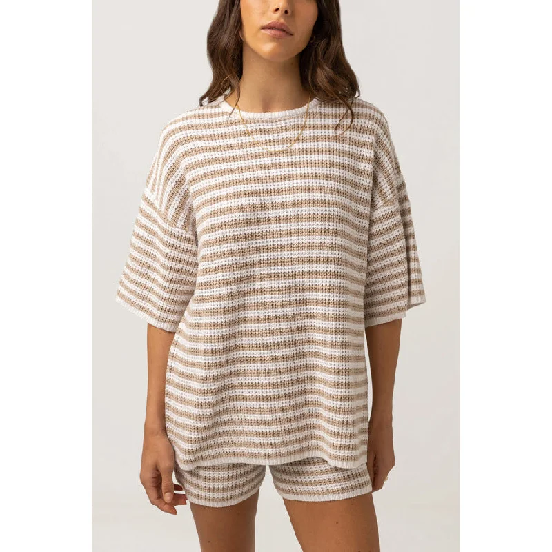 Rhythm Corsica Knit Oversized T-Shirt Oatmarle Stripe