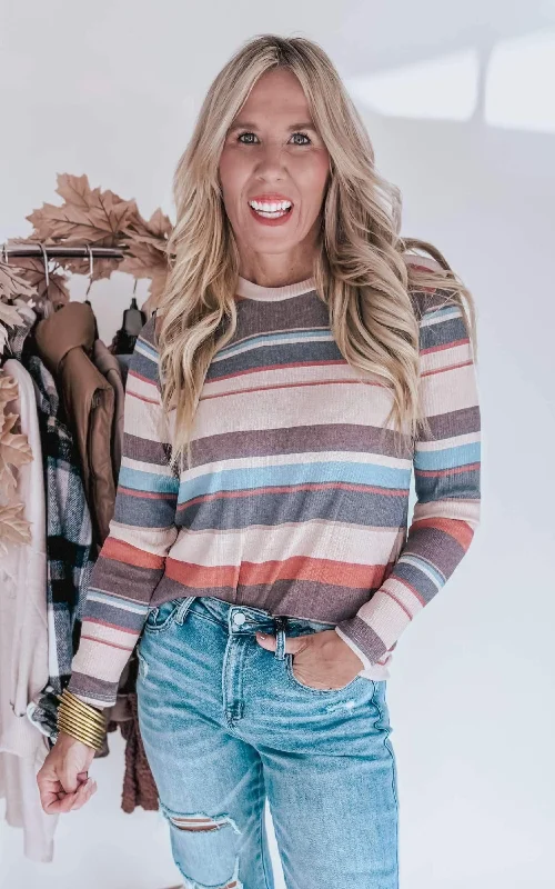 Autumn Hues Striped Long Sleeve Top - Final Sale