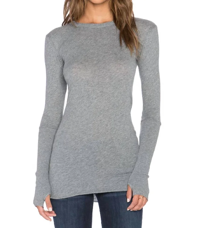 Cashmere Fitted Cuffed Long Sleeve Top In Smoke